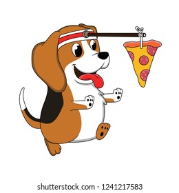 cartoon dog is running chasing pizza