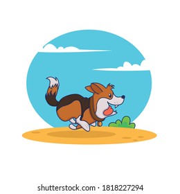 cartoon dog running down the street. bright colorful vector illustration