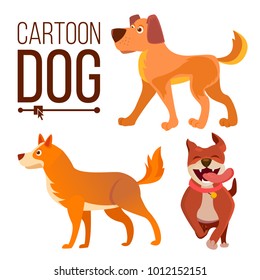 Cartoon Dog Set Vector. Funny Puppy Beasts. Happy Pet. Flat Isolated Illustration
