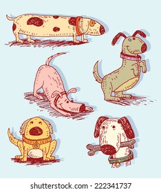 cartoon dog set, Vector illustration.