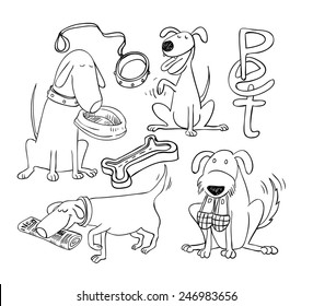 cartoon dog set, Vector illustration.