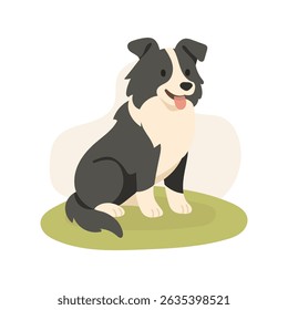 Cartoon dog sits on green grass with tongue out, dog brings energy to farm visuals, dog perfect for rural life scenes, pet themes, and children s educational content.