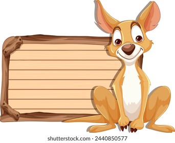 Cartoon dog sitting beside an empty signboard.