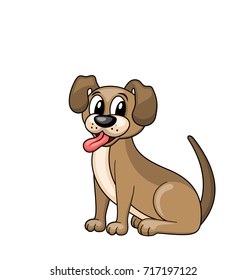 Cartoon Dog Sitting in Collar, Funny Pooch Isolated on White Background - Illustration Vector