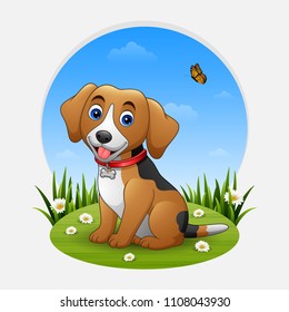 Cartoon dog sitting on the grass