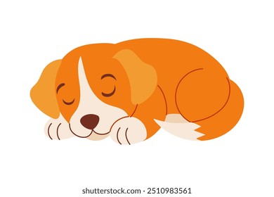 A cartoon dog is sleeping on a white background. The dog is orange and has a black nose