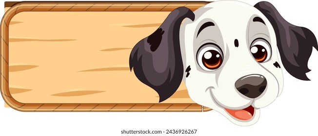 Cartoon dog smiling over a blank signboard.