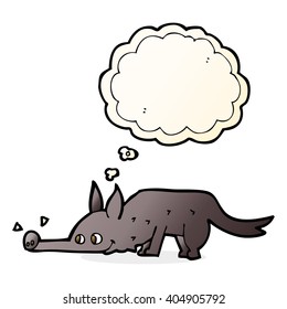 cartoon dog sniffing floor with thought bubble