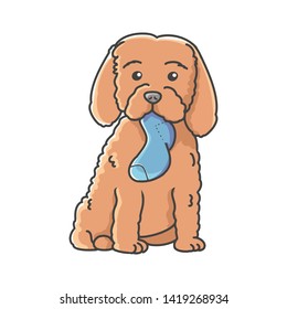 A Cartoon Dog With A Sock In It's Mouth