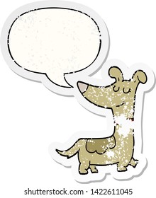 cartoon dog with speech bubble distressed distressed old sticker