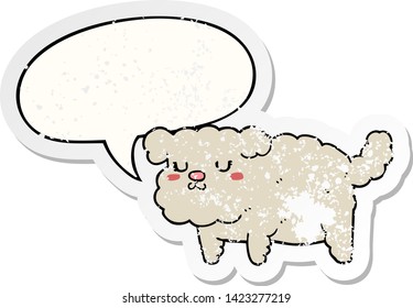 cartoon dog with speech bubble distressed distressed old sticker