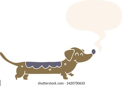 perro de caricatura con burbuja de habla en estilo retro