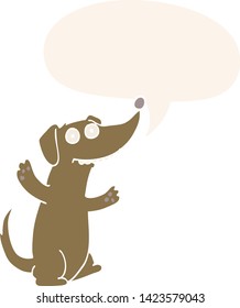 cartoon dog with speech bubble in retro style