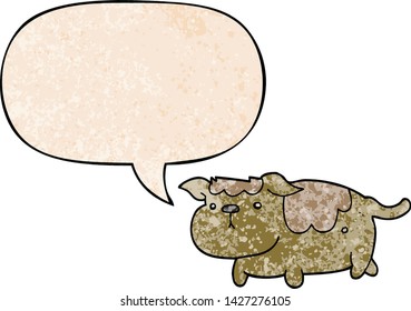 perro de dibujos animados con burbuja de habla en estilo de textura retro
