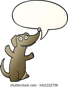 perro de dibujos animados con burbuja de habla en un estilo de gradiente suave