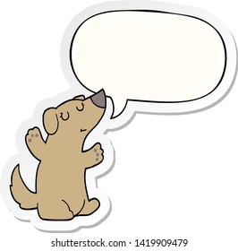 perro caricaturista con pegatina de burbuja de habla