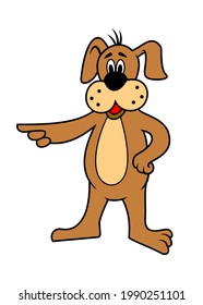 Caricatura Perro de pie y señalando. Una pieza del conjunto de este personaje. Vector clipart.