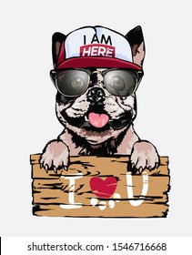 cartoon dog in sunglasses holding love sign illustration