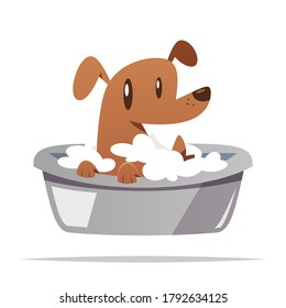 Cartoon dog taking a bath grooming vector isolated illustration