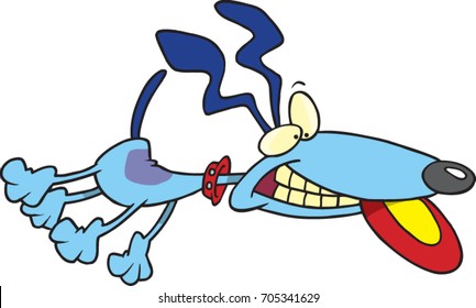 cartoon dog that has caught a flying disc in his mouth