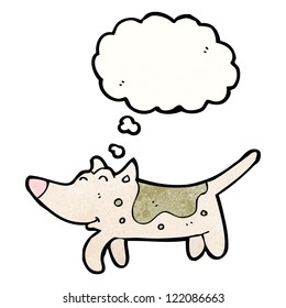 perro de dibujos animados con burbuja de pensamientos