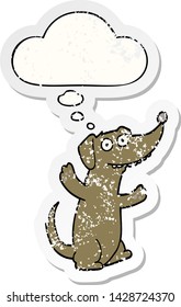cartoon dog with thought bubble as a distressed worn sticker