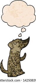 cartoon dog with thought bubble in grunge texture style