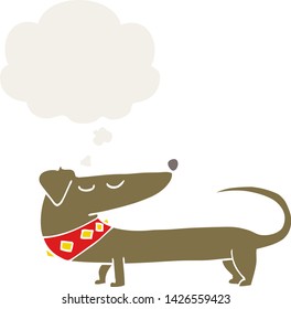 cartoon dog with thought bubble in retro style