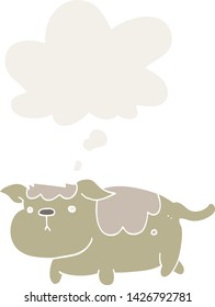 cartoon dog with thought bubble in retro style