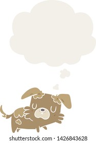 Cartoon-Hund mit Denkblase im Retro-Stil