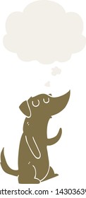 cartoon dog with thought bubble in retro style