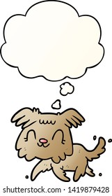perro de dibujos animados con burbuja de pensamiento en un estilo de gradiente suave
