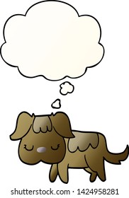 perro de dibujos animados con burbuja de pensamiento en un estilo de gradiente suave