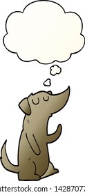perro de dibujos animados con burbuja de pensamiento en un estilo de gradiente suave
