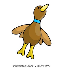 Cartoon dog toy. Duck for playing puppies and dogs. Toy play pal for training domestic animals. Colorful clipart of accessories and goods for pet shop. Isolated vector illustration on white background