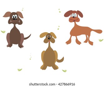Cartoon dog vector illustration. Cut dog isolated on white background set. Cute pet vector set. 