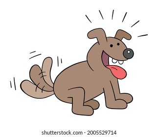 Cartoon the dog is very excited and wags its tail, vector illustration. Colored and black outlines.
