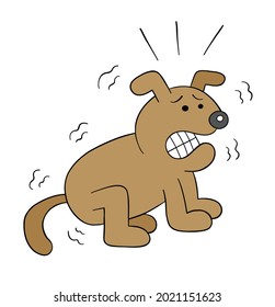 Cartoon dog is very scared, vector illustration. Colored and black outlines.