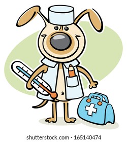cartoon dog - veterinarian character with thermometer