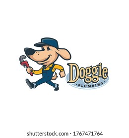 Cartoon dog vintage retro plumbing logo