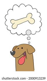 Cartoon dog wants bone, vector illustration. Colored and black outlines.