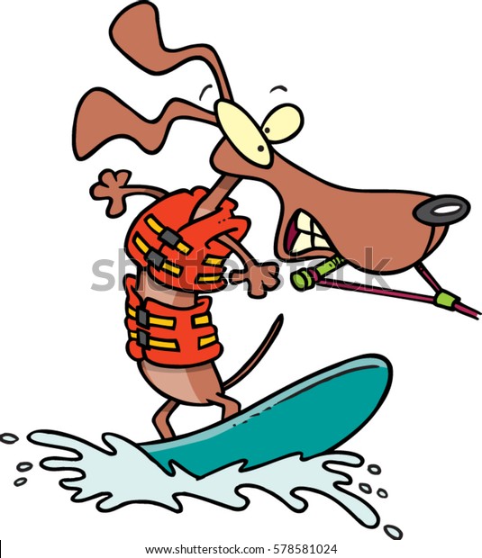 Cartoon Dog Water Skiing Stock Vector (Royalty Free) 578581024