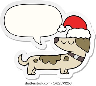 cartoon dog wearing christmas hat with speech bubble sticker