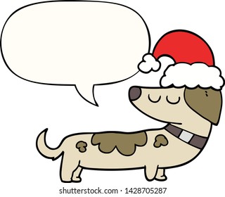 cartoon dog wearing christmas hat with speech bubble