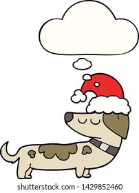 cartoon dog wearing christmas hat with thought bubble