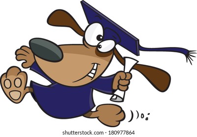 cartoon dog wearing a graduation cap and gown