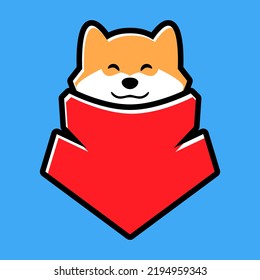 Cartoon dog wearing red bandana portrait symbol on blue backdrop. Design element