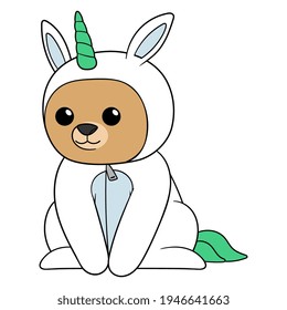 Cartoon Dog Wearing Unicorn Costume Illustration