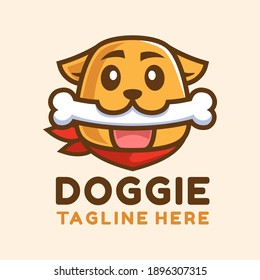 cartoon dog with white bone logo design