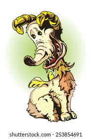 Cartoon dog with wings and horns.Can be used to print on clothing, mugs, or be the logo.